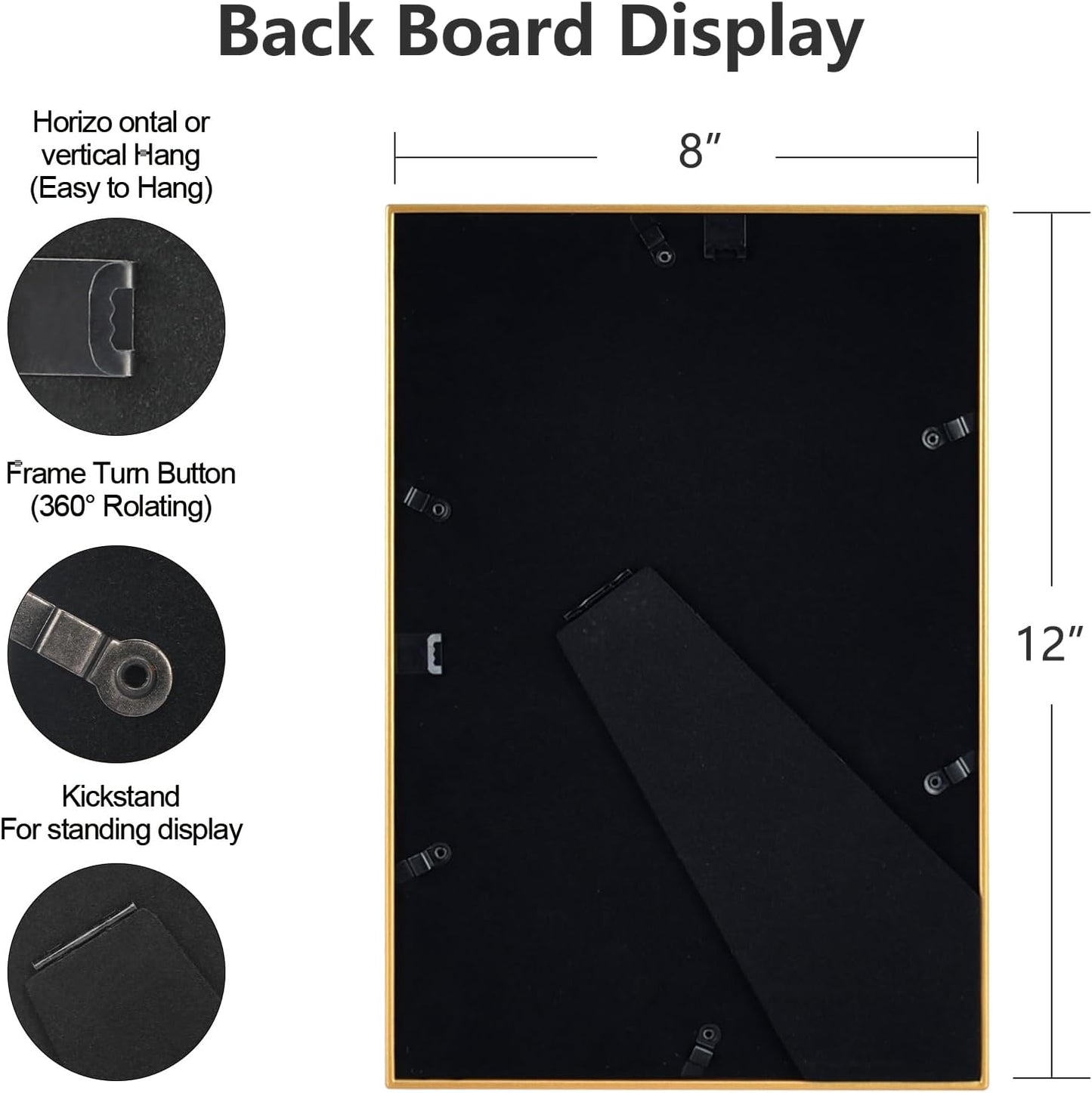 8x12 Picture Frame Set of 2, Matte Gold Modern Simple Thin Aluminum Metal Photo Frame with HD Real Glass, Display for Tabletop and Wall Collage, 2 Pack