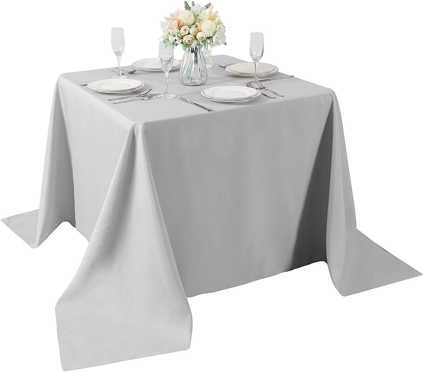 Cupuamon Square Tablecloth 90x90 inch Washable Polyester Fabric Table Cloth for Wedding Party Dining Banquet Decoration（90x90,Silver）