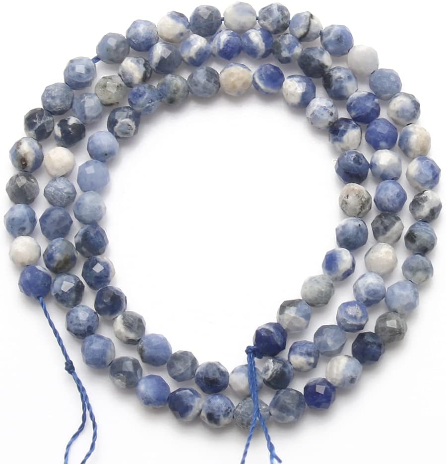 Song Xi 90pcs 4mm Natural New Blue Sodalite Gemstone Beads Faceted Round Loose Stone Beads for Jewelry Making