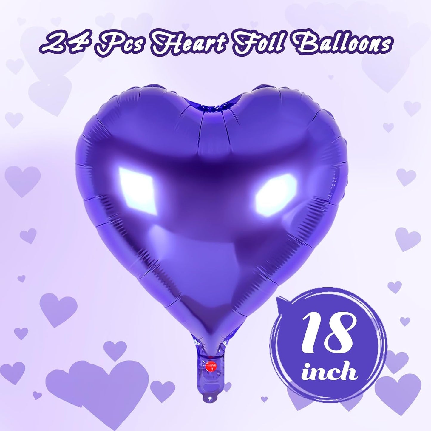 24 Pcs Purple Heart Balloons,18 inch Heart Shape Foil Balloons Love Balloons Valentine Balloons for Birthday Party Wedding Engagement Party Baby Shower Valentine Day Decorations (Purple)