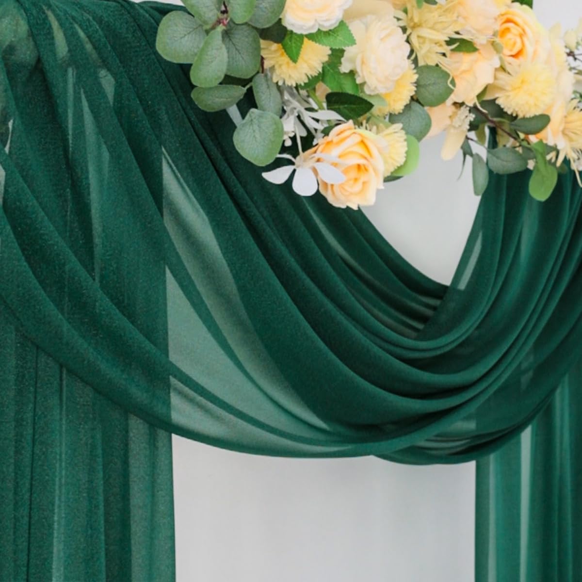 Socomi Wedding Arch Draping Fabric 29" x 20Ft 1 Panel Emerald Green Sheer Outdoor Curtain Drapes Extra Long for Bridal Baby Shower Ceremony Birthday Party Decor
