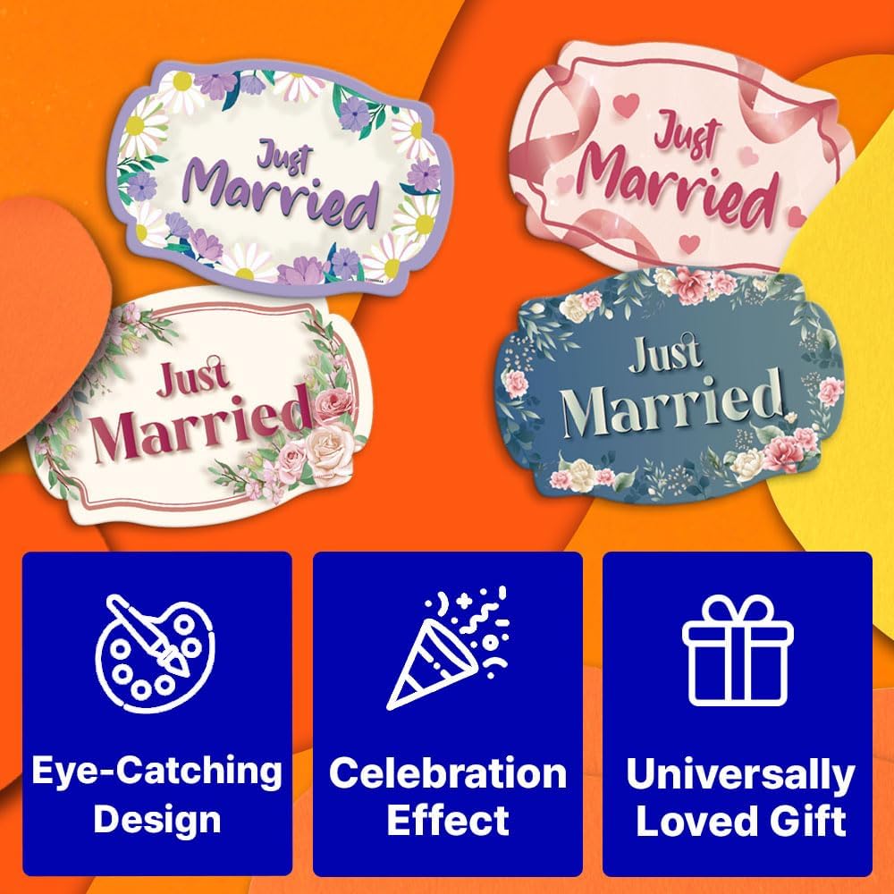 GEEKBEAR Just Got Married Car Magnet (2 Pack) - 13 x 8.7 in (Pink Ribbon)