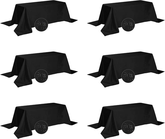 Fokitut 6 Pack Waterproof Rectangle Tablecloth, 90x156 Inch,Stain Resistant and Wrinkle Polyester Table Cloth, Fabric Table Cover for Kitchen Dining, Wedding, Party, Holiday Dinner-Black