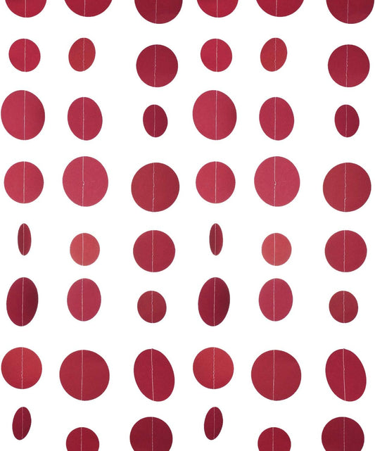Burgundy Paper Garland Circle Dot Party Banner Wall Streamers Backdrop Ceiling Hanging Decorations, 20 Feet in Total