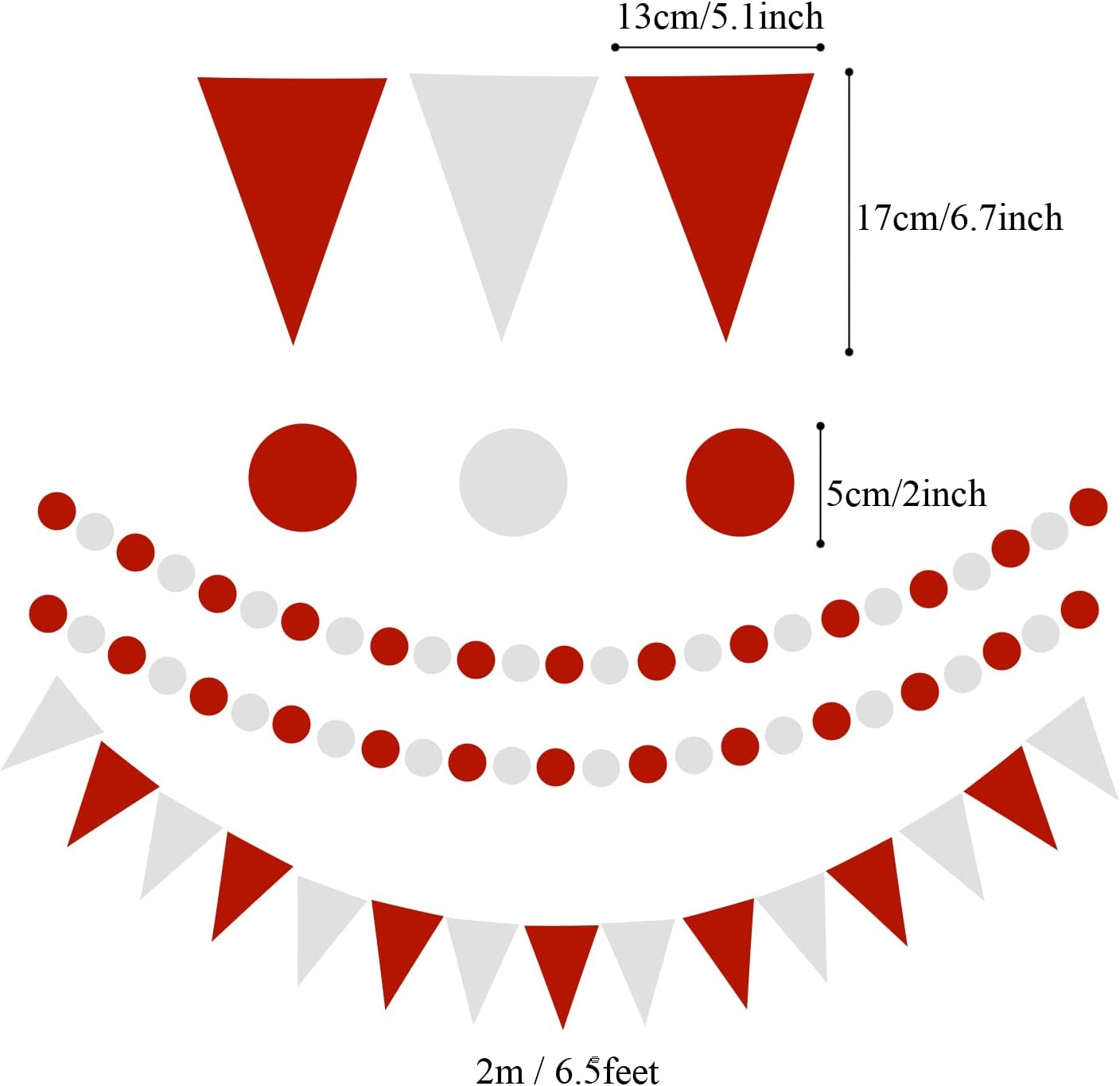 ZERODECO Party Decoration, 21 Pcs Red Hanging Paper Fans Pom Poms Flowers, Garlands String and Triangle Bunting Flags for Birthday Parties Baby Showers Wedding