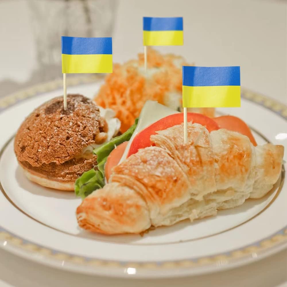Ukraine Flag Ukrainian Flag, Small Mini Ukraine Toothpick Flags for Food, Cupcakes, Cocktails, Appetizers, Bar Party Decorations