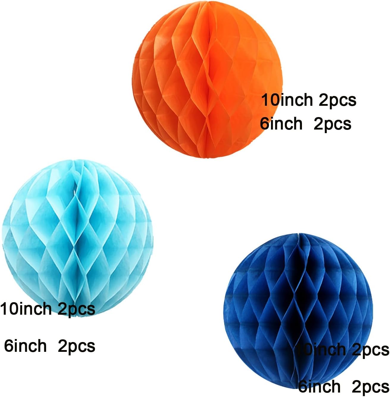 Orange Blue Paper Honeycomb Balls,12 Pack Hanging Tissue Pom Poms for Birthdays,Weddings,Home Party Decoration