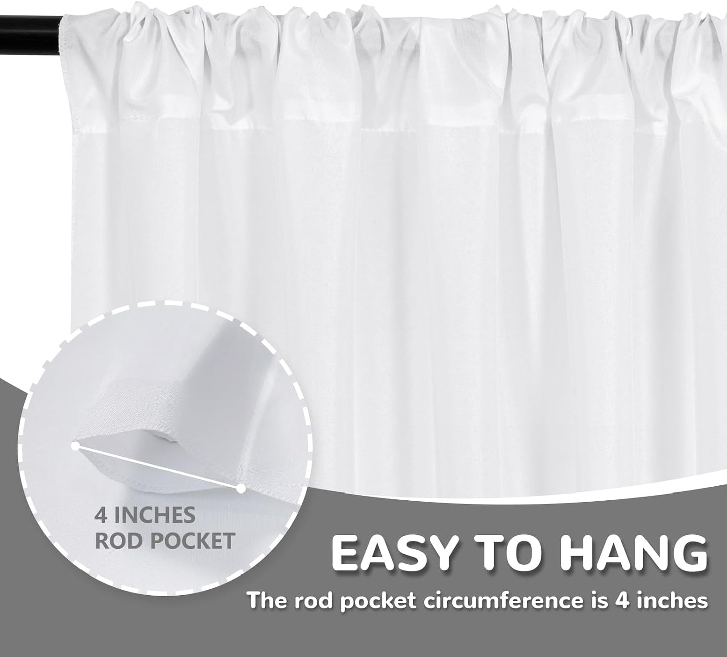 MEETSKY White Backdrop Curtain for Parties Wedding Decor- White Wedding Photography Rod Pocket Backdrop Drapes Panels Polyester Fabric Curtain for Birthday Holiday Party, 5ft x 7ft, 2 Panels