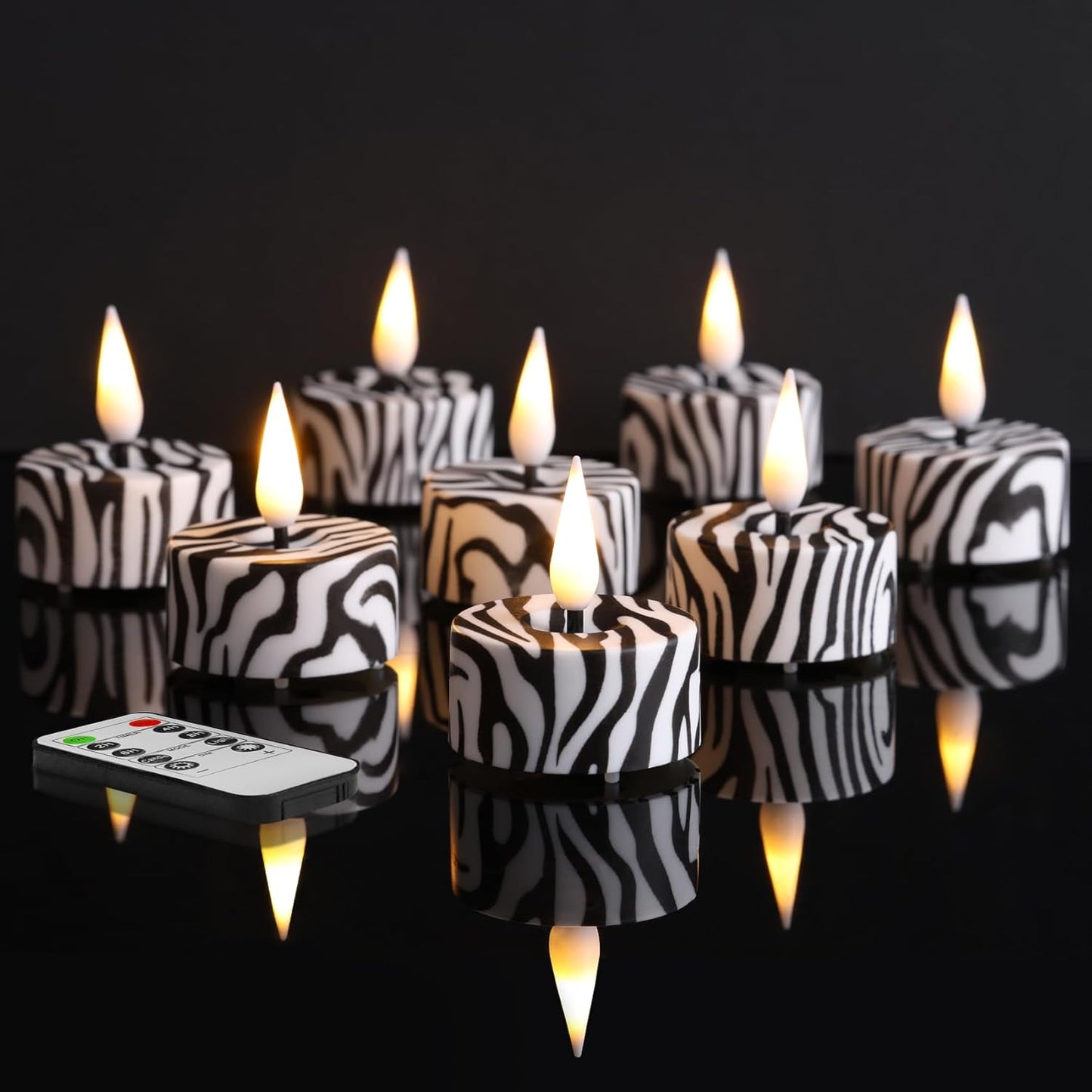 Eywamage Zebras Animal Pattern Flameless Tealights with Remote Batteries, Flickering LED Tea Votive Candles Set of 12