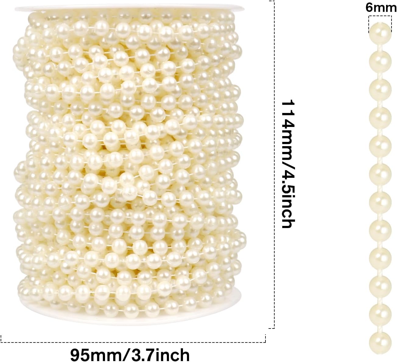 [76.7 Feet] Pearl Beads Garland, 6MM 25.5 Yards Faux Pearl Beads String Roll Bulk for DIY Craft Wedding Party Christmas Tree Decoration