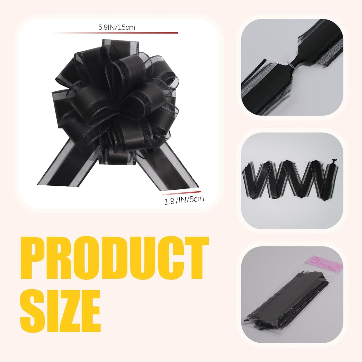 12 PCS 6 Inch Large Pull Organza Black Bows - Perfect for Gift Wrapping, Wedding Decor, Car Bows, Birthday Parties, Christmas and Valentine's Day