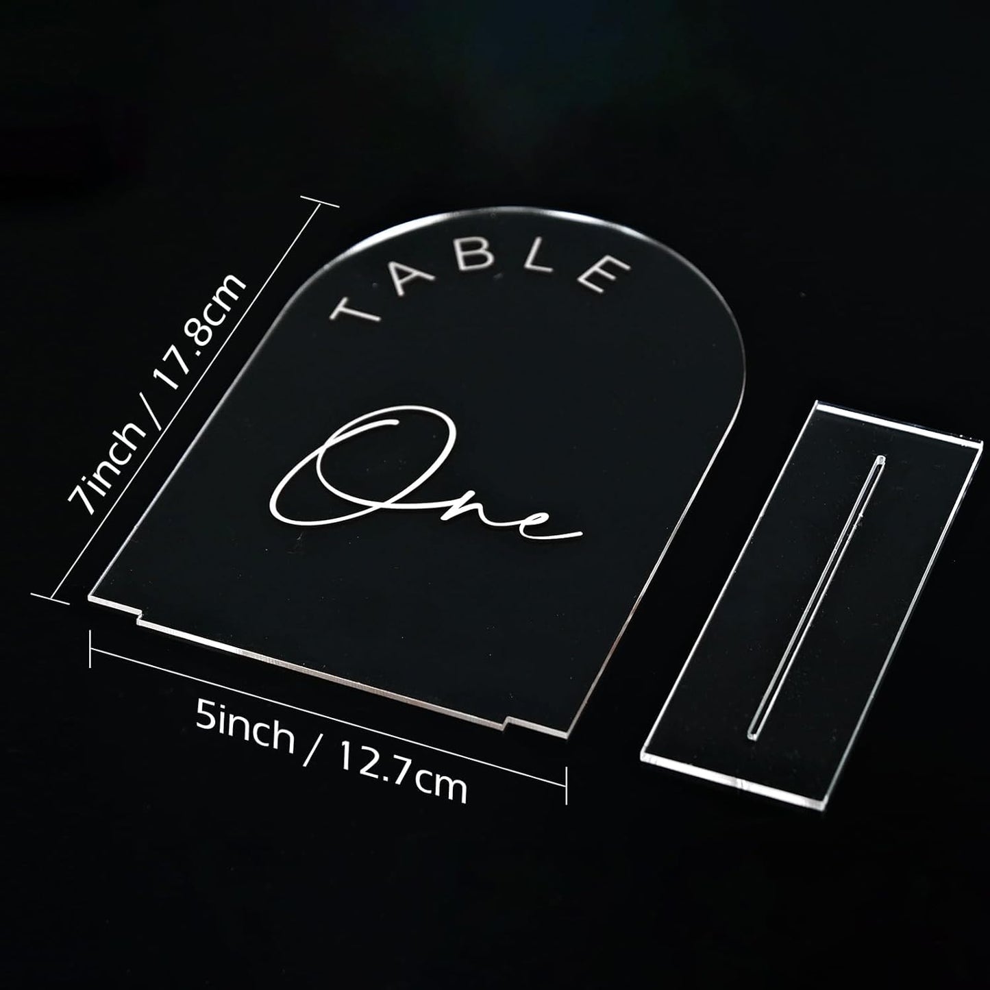 JINMURY Clear Arch Wedding Table Numbers 1-10 with Stands, 5x7 Inch Acrylic Arch Sign with White Lettering, Clear Acrylic Table Numbers for Wedding Reception