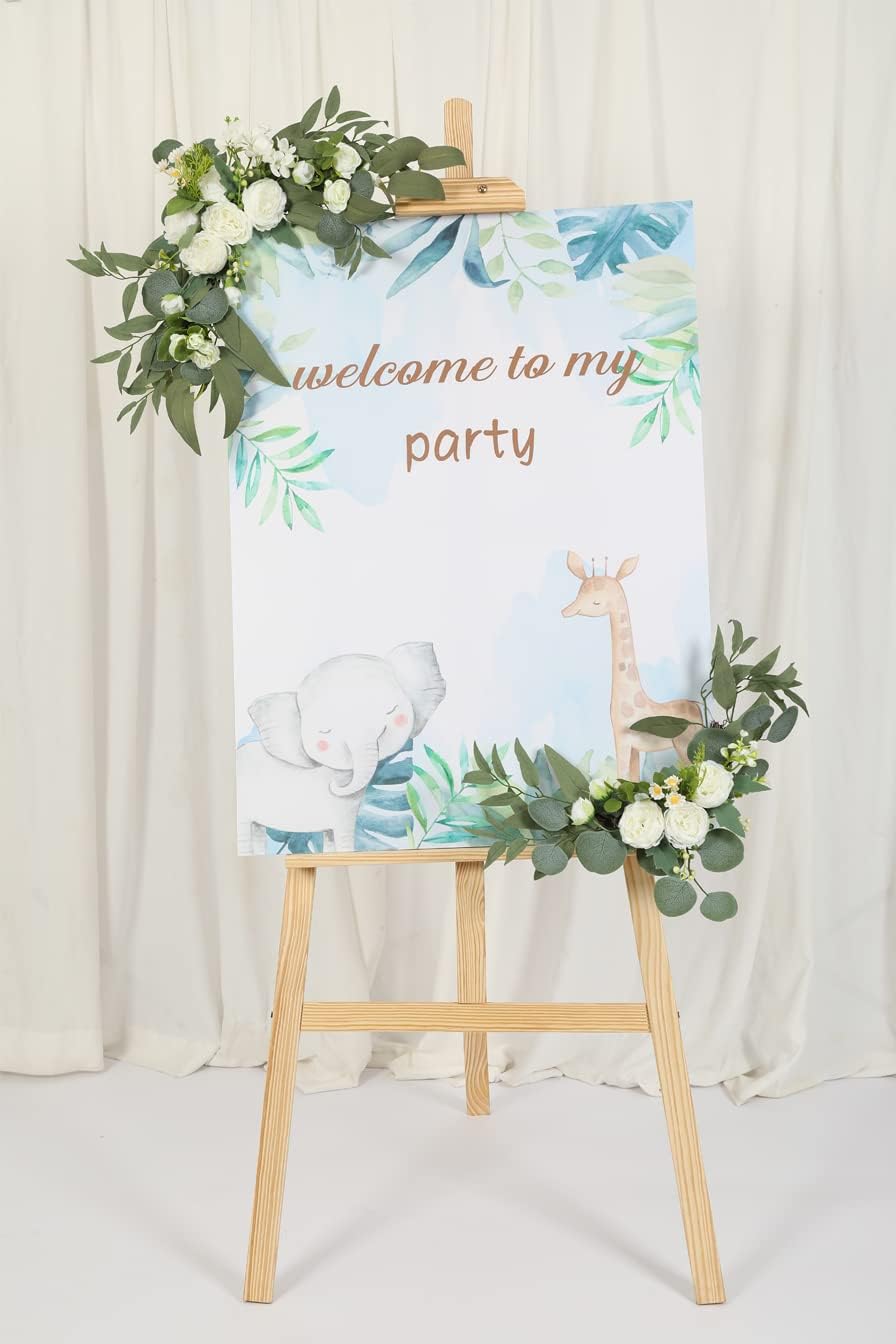 H&W 2pcs Artificial Wedding Arch Flowers for Wedding Sign, Floral Swag Dusty Decor for Reception Ceremony Backdrop(Willow Leaves-Peony-White)