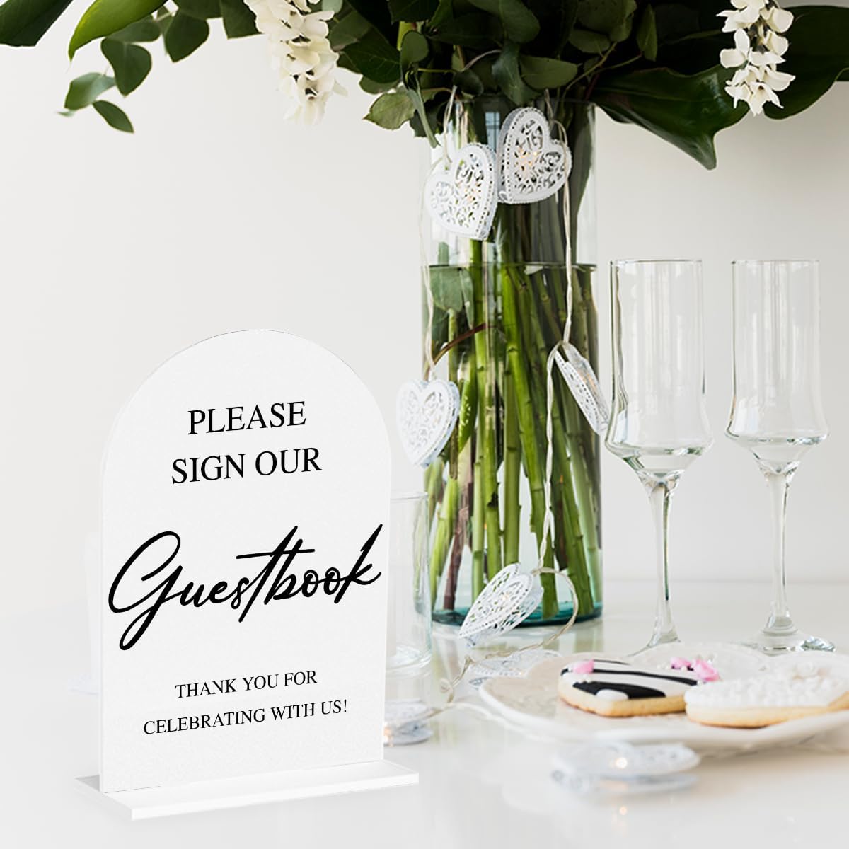 Wedding Guest Book Sign Please Sign Our Guestbook Sign Acrylic Arch Wedding Bridal Shower Baby Shower Welcome Table Signs for Ceremony and Reception Decor 7 x 5 Inches