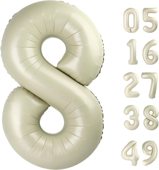 Cream White Foil Number 8 Number Balloon 40 Inch, Helium Mylar Eight Number 8 18 28 38 48 58 80 88 Birthday Balloons, 8th Cream White Women Men Wedding Anniversary, Graduations Party Supplies