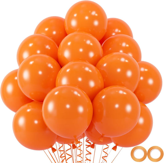 100pcs Orange Balloons, Helium Quality 12 inch Orange Latex Party Balloon for Birthday, Baby Shower, Graduation, Halloween Party Decor (66ft Ribbons)