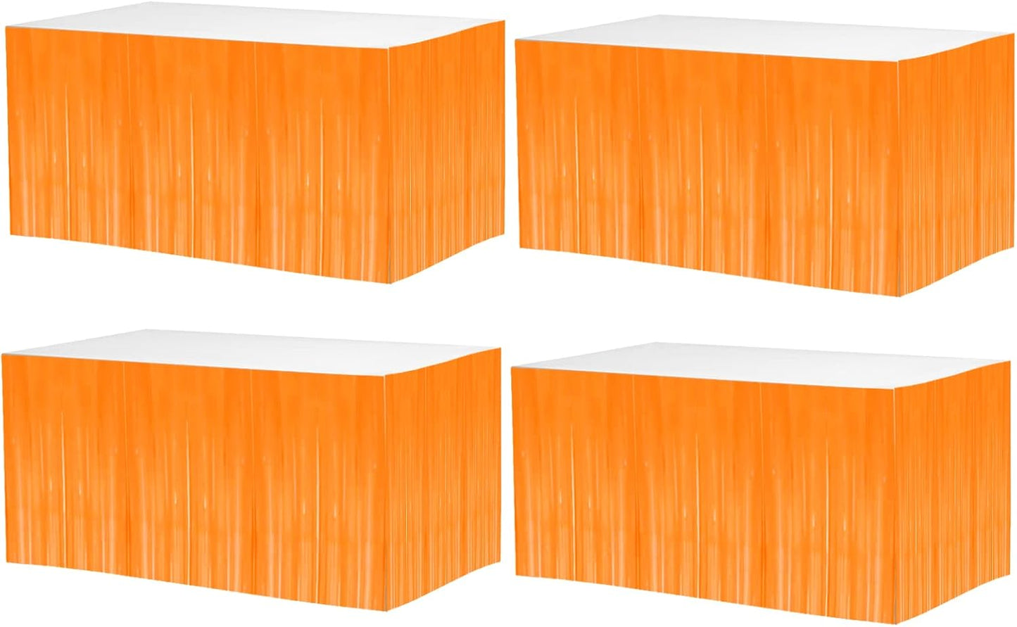 4 Pack 29x108 Inch Metallic Foil Fringe Tinsel Table Skirts for Rectangle Tables Streamer Backdrop for Wedding, Birthday, Parade Floats, Christmas, Halloween Party Decoration(New Orange)