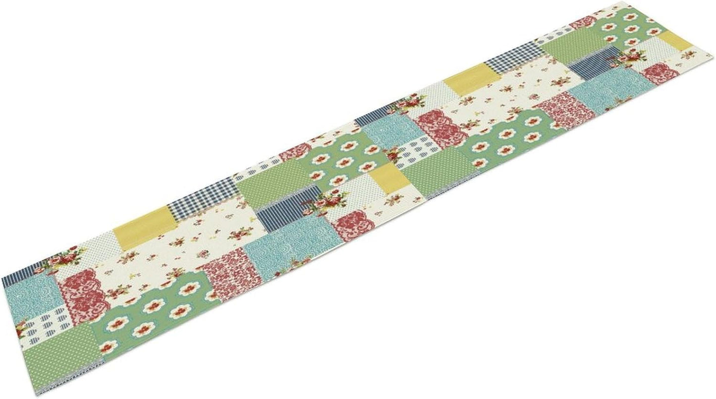 Patchwork Boho Table Runner,Vintage Colorful Floral Plaid Polka Dot Print Tablecloth Burlap for Hotel Indoors Outdoor Dining Room Kitchen Home Decor,W13X L80 in