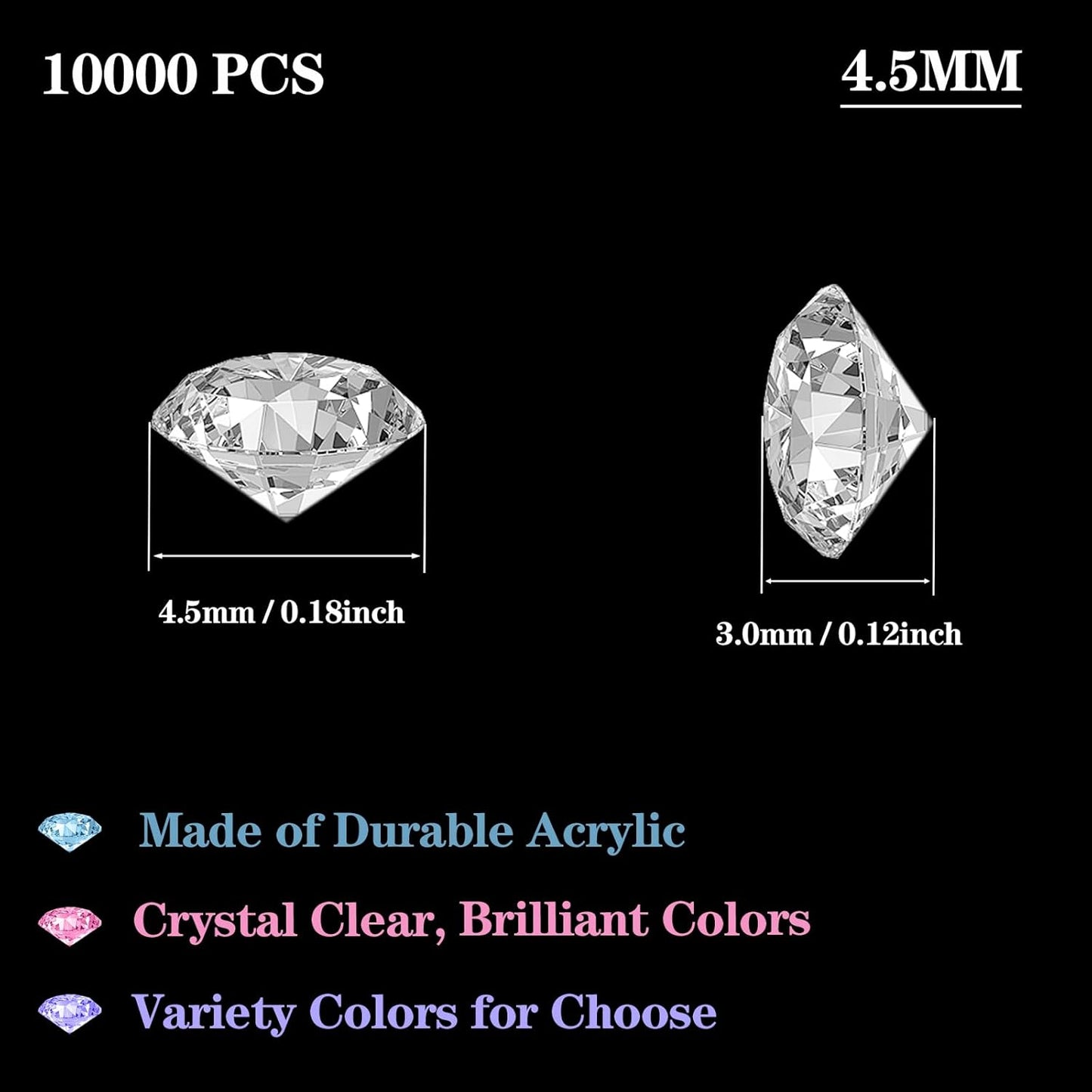 10000Pcs Crystal Acrylic Diamond Fake Gems Vase Filler, 4.5mm Faux Diamonds for Table Scatter Wedding Party, Bridal Shower, Birthday Decoration, Light Purple