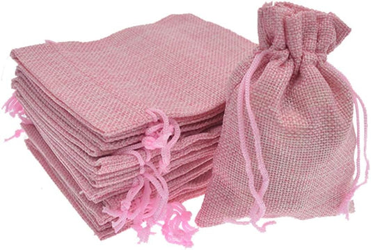 20Pcs Drawstring Burlap Bags 2.7 x 3.5 Inch, Pink Jute Sacks Jewelry Gift Pouch Christmas Candy Wedding Party Favor Bags