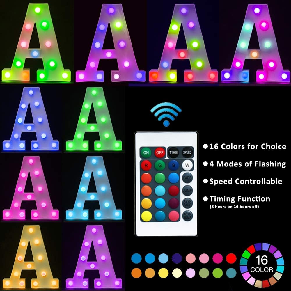 Pooqla Colorful LED Marquee Lights with Remote – Light Up Signs – Party Bar Letters with Lights Decorations for The Home - Multicolor J