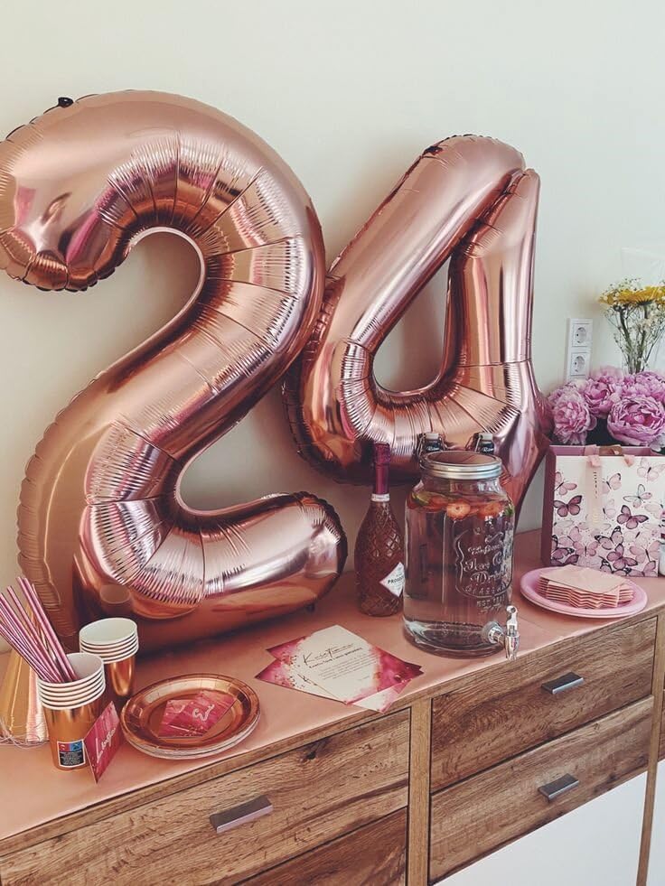 40 Inch Rose Gold Large Number 4 Birthday Balloon, Giant Number Four 14 24 34 40 44 Balloons, Rose Gold Foil Mylar Big Balloons for Anniversary Graduation Supplies Decorations