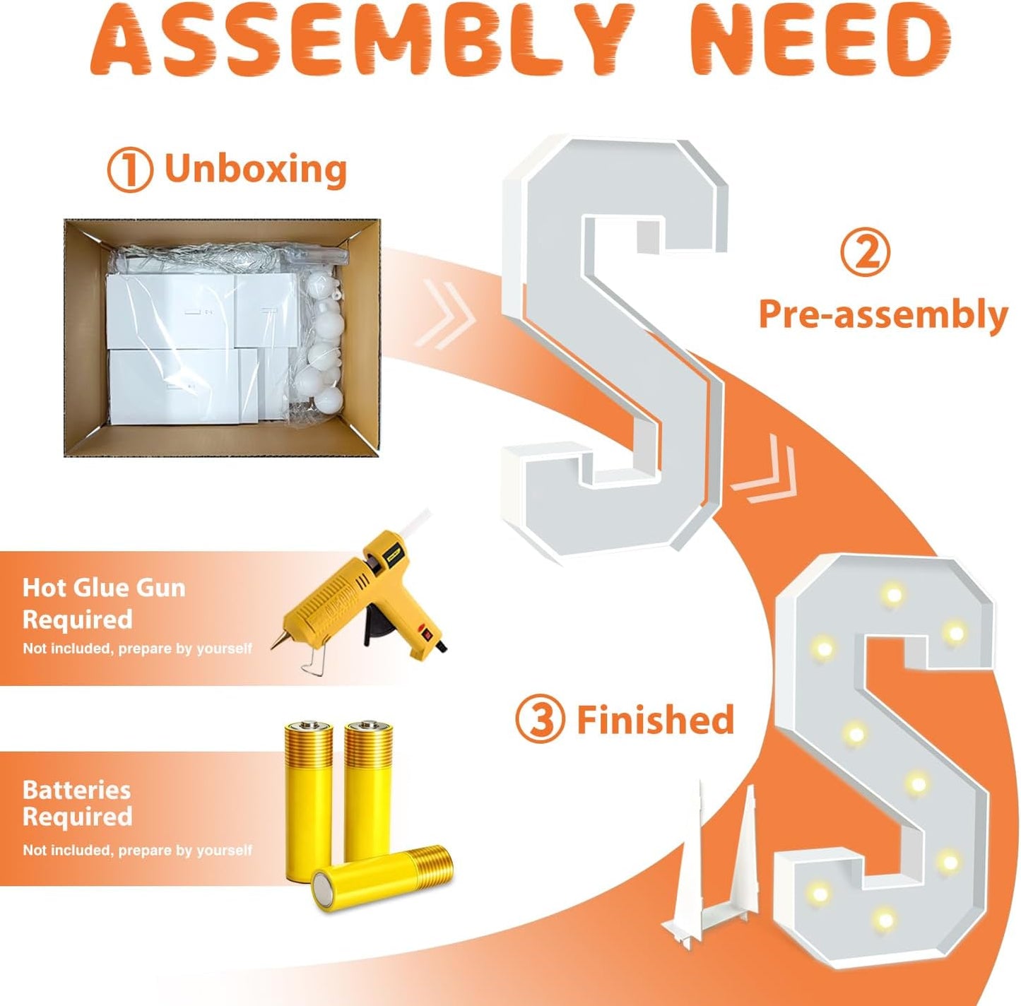 Marquee Light Up Letter S, Light Up Letters Art Craft Kit for Party Decorations, 3FT White Foam Board Letters for Baby Shower, Birthday, Wedding, Engagement Decorations