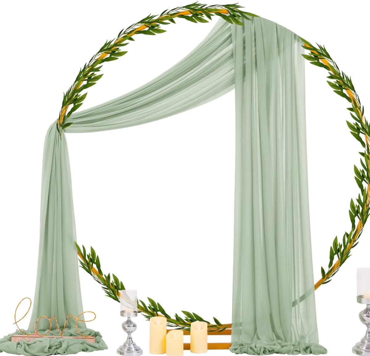 Socomi Sage Green Sheer Wedding Arch Draping Fabric 29" x 20Ft 4 Panels Outdoor Curtain Drapes Extra Long for Bridal Baby Shower Ceremony Birthday Party Decor