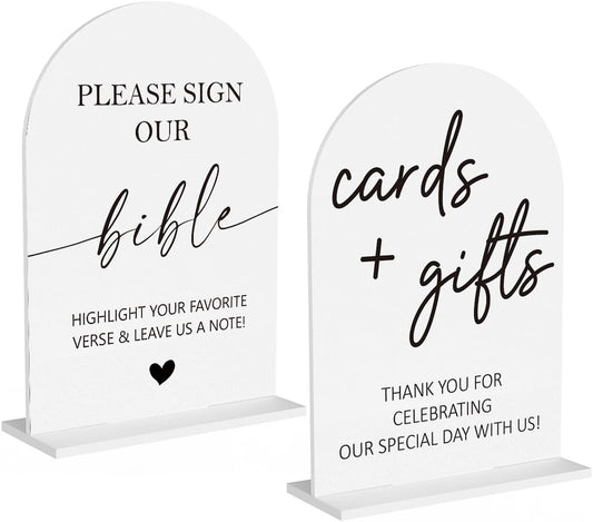 2Pcs Sign Our Bible Wedding Sign Cards and Gifts Signs for Wedding Engagement Party Bridal Shower Baby Shower Table Desk Acrylic Decor