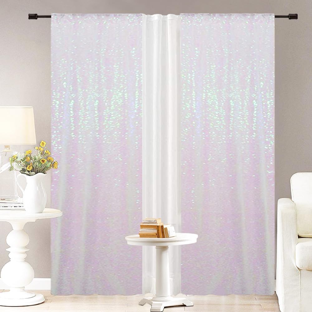 Eternal Beauty Sequin Backdrop Curtains, 2x8 Ft-2 Panels White Iridescent Back Drop for Shimmer Photography Party Wedding Birthday Decor