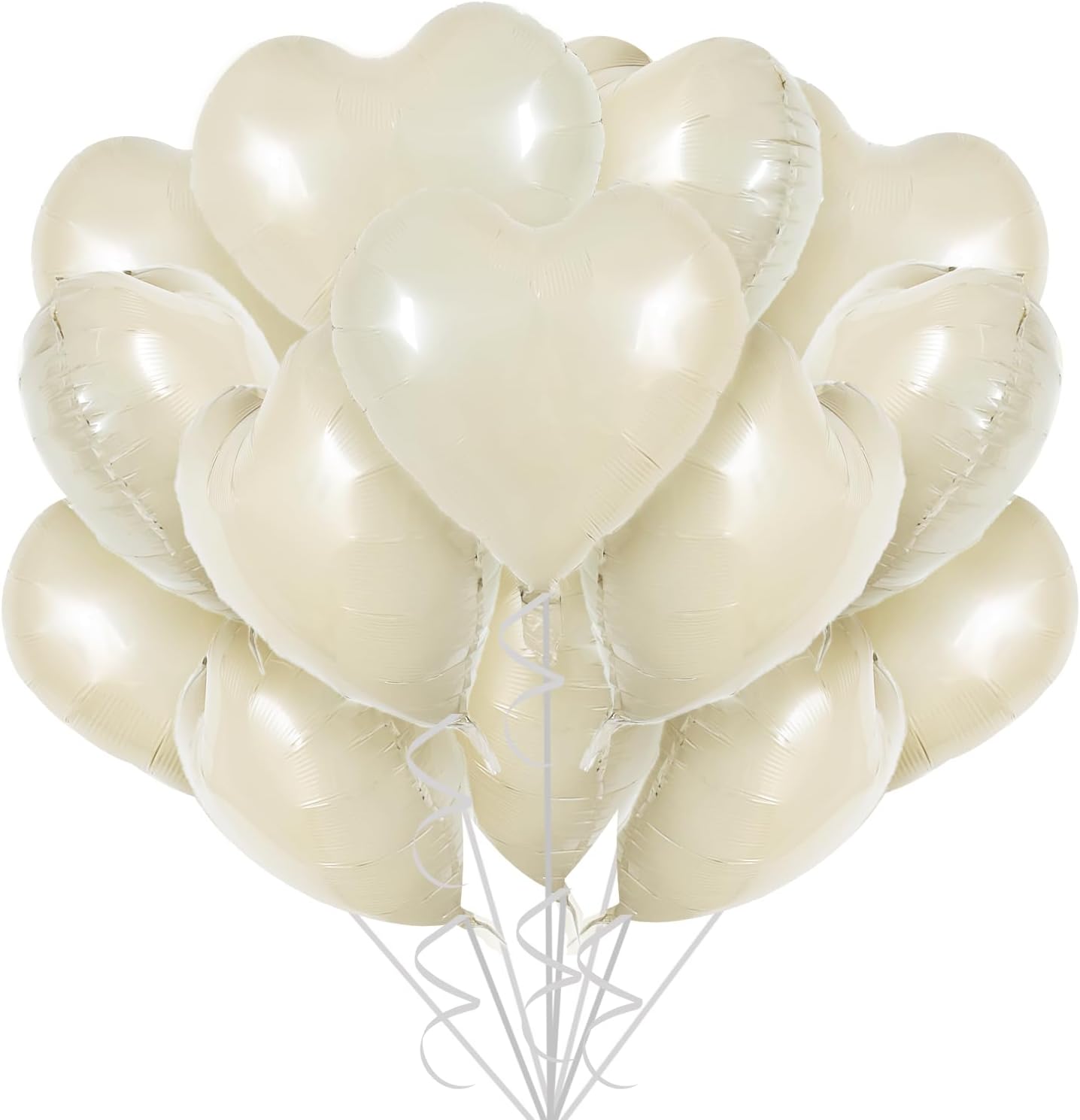 TONIFUL 30Pcs 18 Inch Cream White Heart Balloons Cream White Heart Shape Foil Mylar Balloons Decoration for Birthday Valentine's Day Wedding Bridal Shower Anniversary Engagement Party Supplies