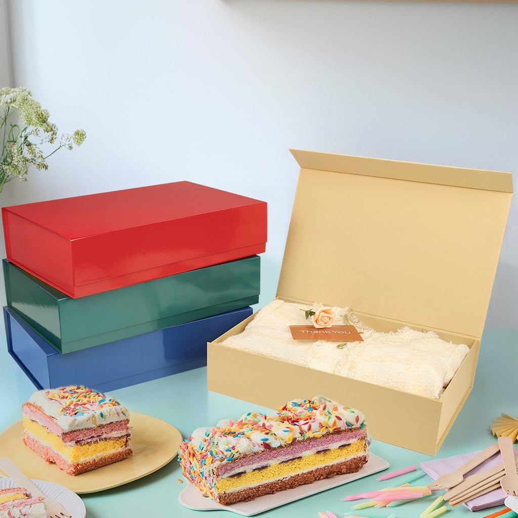 PACKHOME 6 Extra Large Gift Boxes 17.5x11.3x4.3 Inches, Sturdy Shirt Boxes with Magnetic Lids for Clothes and Large Gifts (Glossy Red)