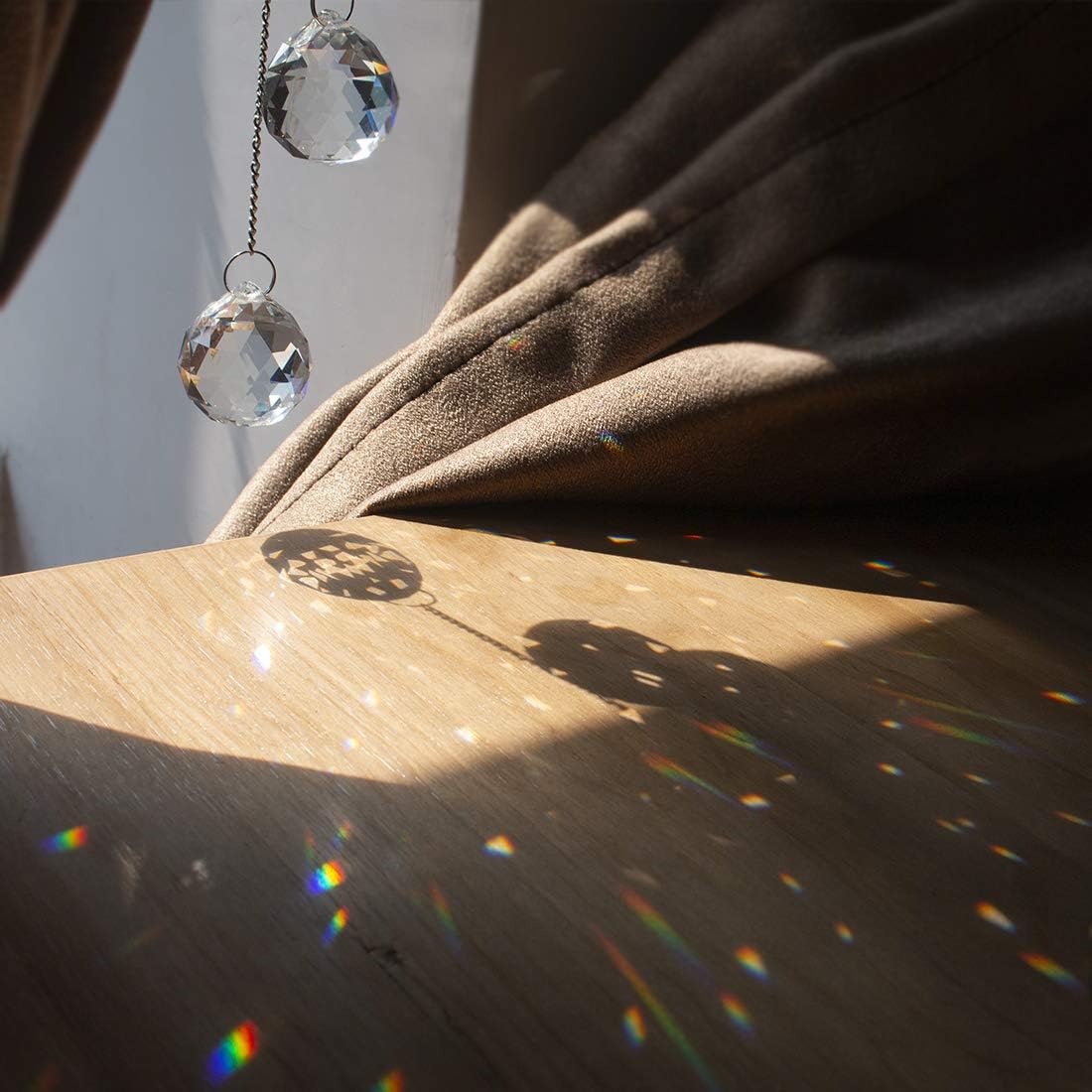Hanging Clear Crystal Suncatcher Ornaments with Moon Decor Rainbow Maker Crystal Beads Ball Prisms Pendant