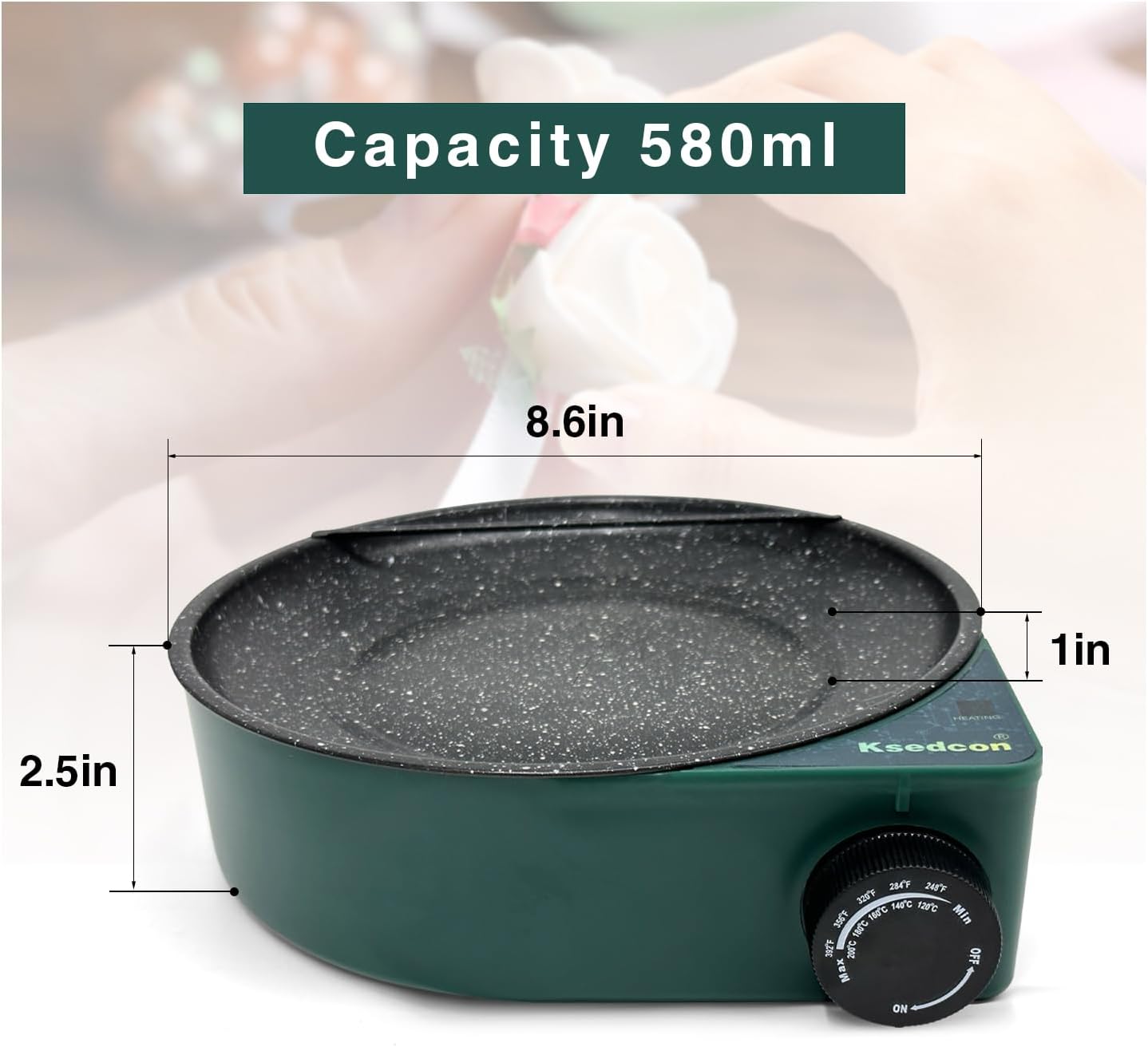 Floral Glue Pot Skillet for Crafts, Temperature Control Gage 212°F-392°F, 8.25in Diameter, Melting Pot for Glue Sticks Pellets and Beads with Degumming Stick