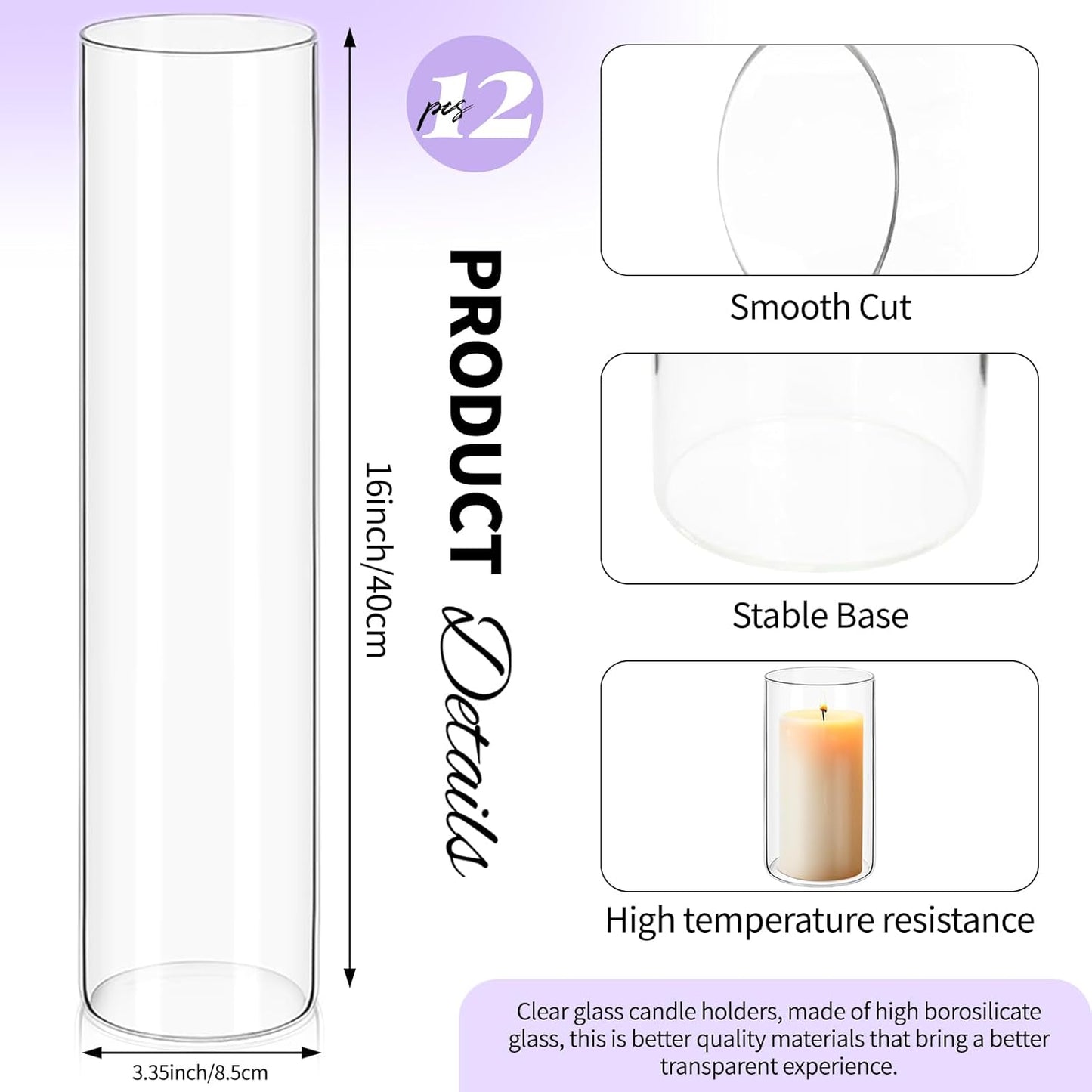 12Pack Glass Cylinder Vases for Centerpieces - 16 Inch Tall Flower Vase for Wedding Decorations, Floating Candle Holder Vase Bulk,Glass Hurricane Candle Holders for Table Shelf, Party, Home Decor