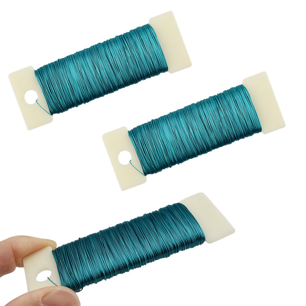 HAHIYO 26Gauge Blue Metal Floral Wire - 3 Rolls, 115 Yards (345 Feet) - Flexible Paddle Wire for Craft, Christmas Wreath, Flower Arrangement, Bouquet Wrapping, Wedding, DIY