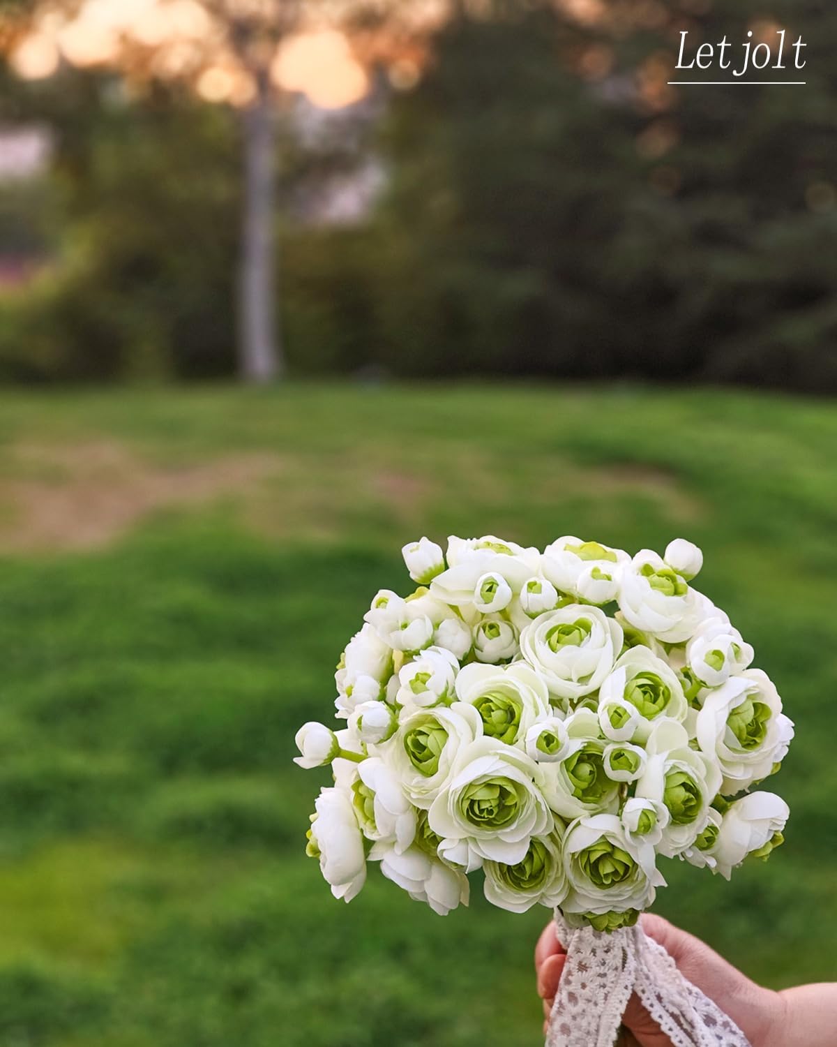 Letjolt Ranunculus Artificial Flower 18 Pcs Green Silk Ranunculus Wedding Bouquet Engagement Centerpieces Arrangements Bridal Shower Decorations Home Decor, Green