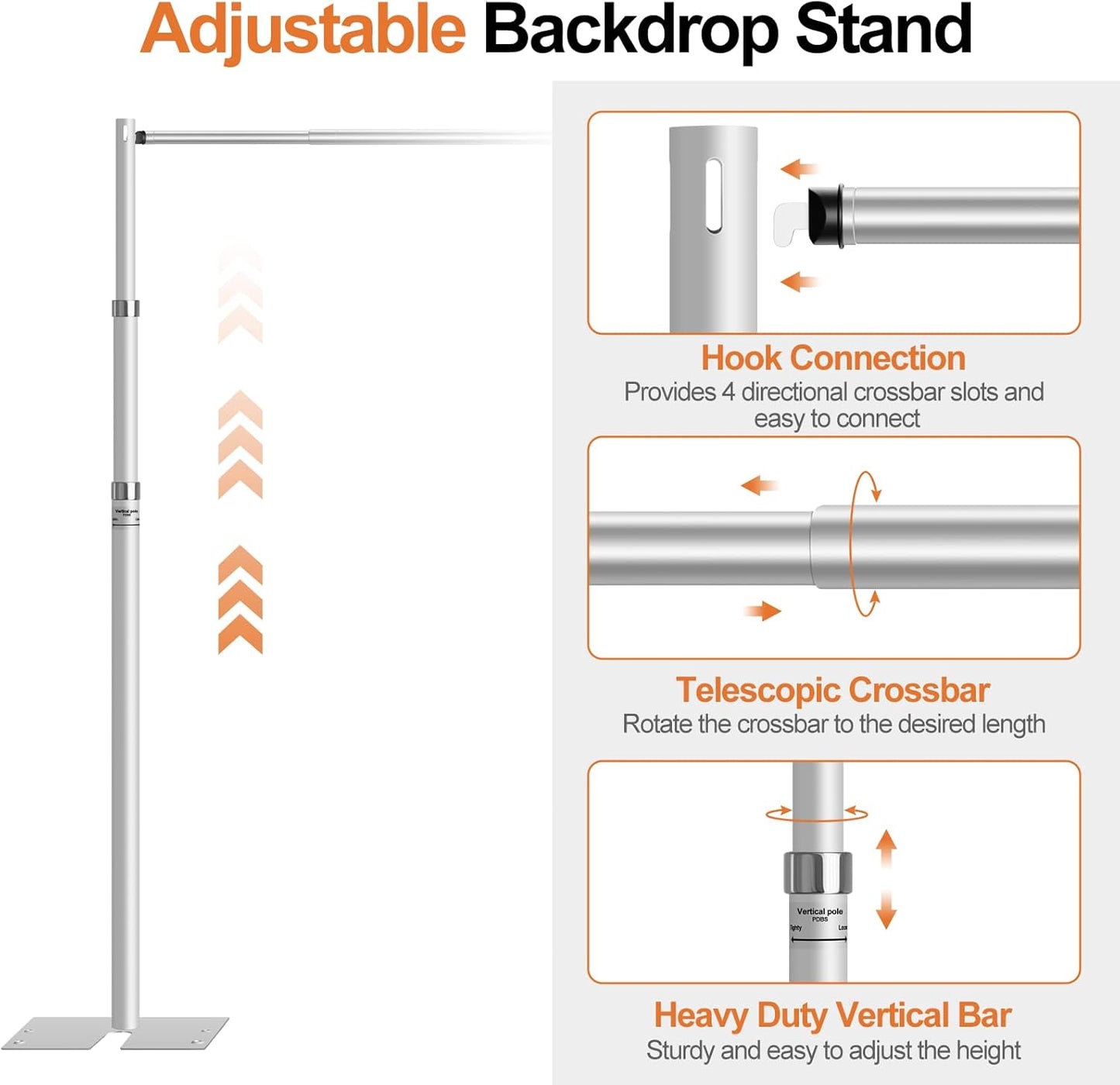 FUDESY Pipe and Drape Backdrop Stand Kit, 8.6x10ft Heavy Duty Backdrop Stand Adjustable Background Frame with Metal Base for Photography Wedding Parties Events Decoration