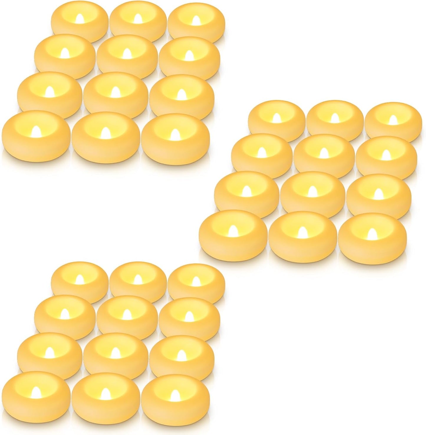 Aignis 36pcs Flameless LED Floating Candles Battery Operated, 120+ Hours Glow Time, 3 Inch Ivory Plastic Tealights, Cozy Warm Yellow Light for Romantic Pool/Bathtub/Hot Bath/Wedding Centerpiece Decor