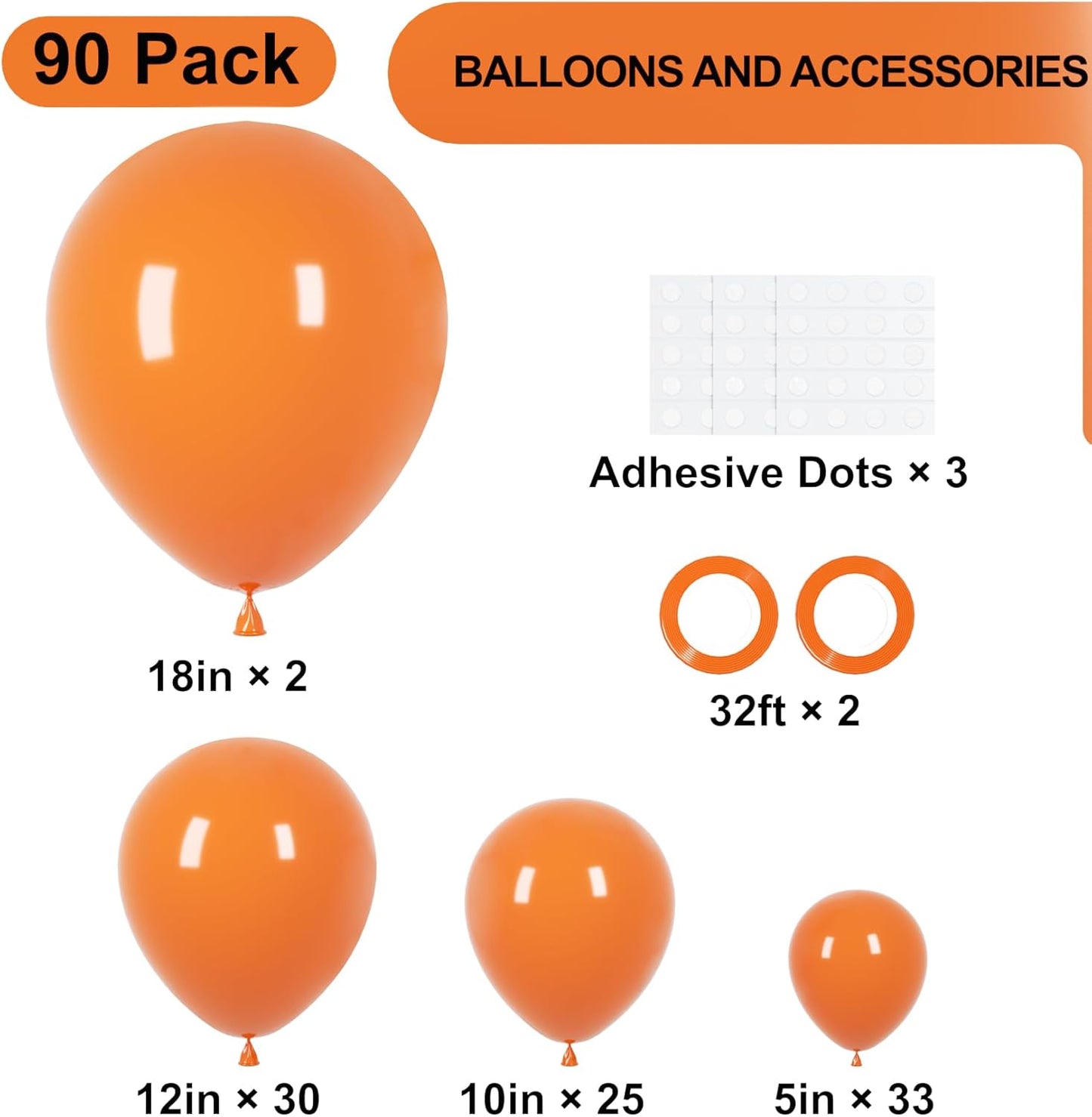 90pack Orange Balloons Different Size 18/12/10/5 Inch Burnt Orange Balloon Garland Arch Kit for Thanksgiving Day, Fall Theme Party, Wedding, Birthday, Halloween, Baby Shower Decorations