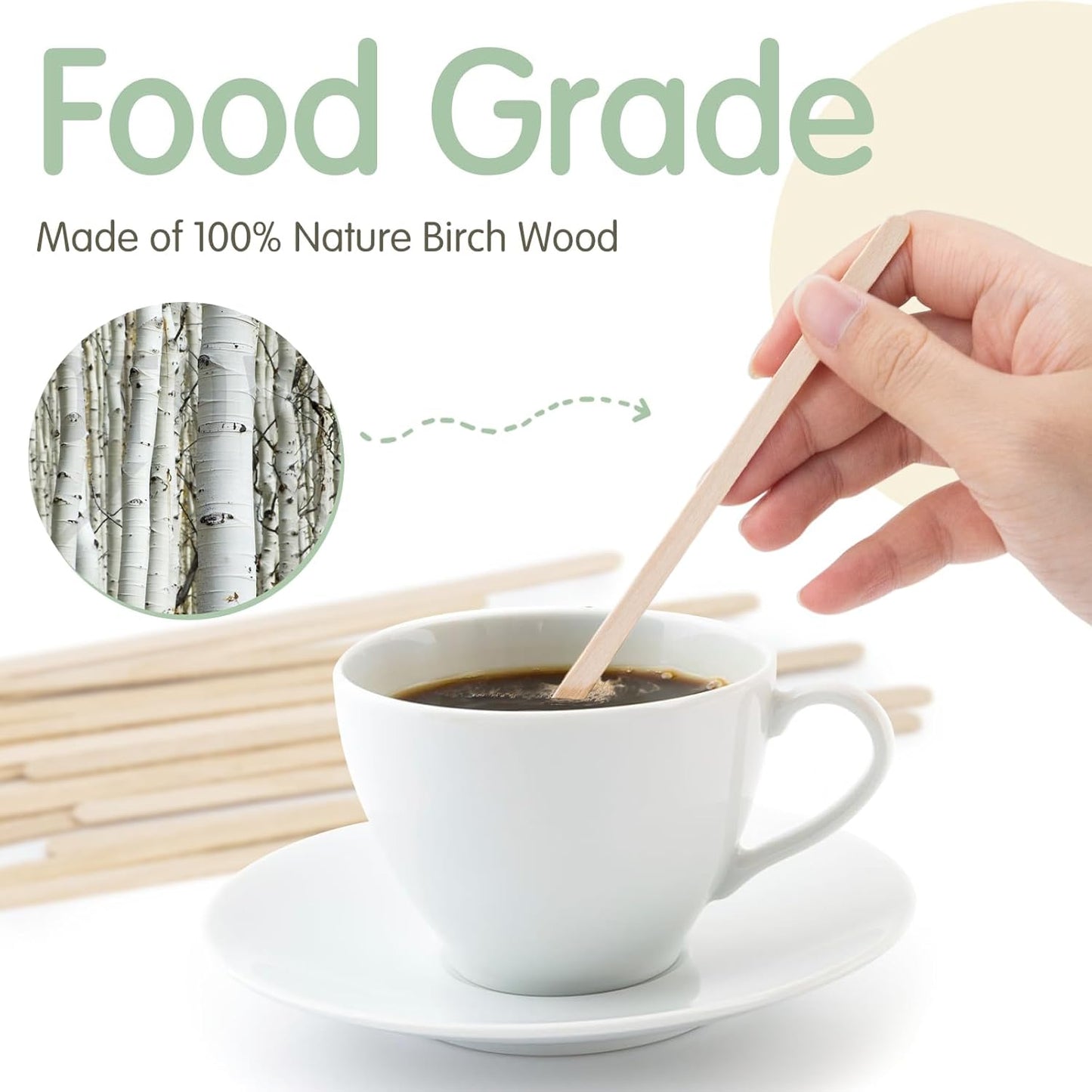 WISYOK 1000 PCS Coffee Stirrers, 5.5 Inch Premium Birch Wood Sticks, Smooth Round Ends, Splinter-Free Disposable Stir Sticks for Coffee, Cocktails, Office, Home, Coffee Bars