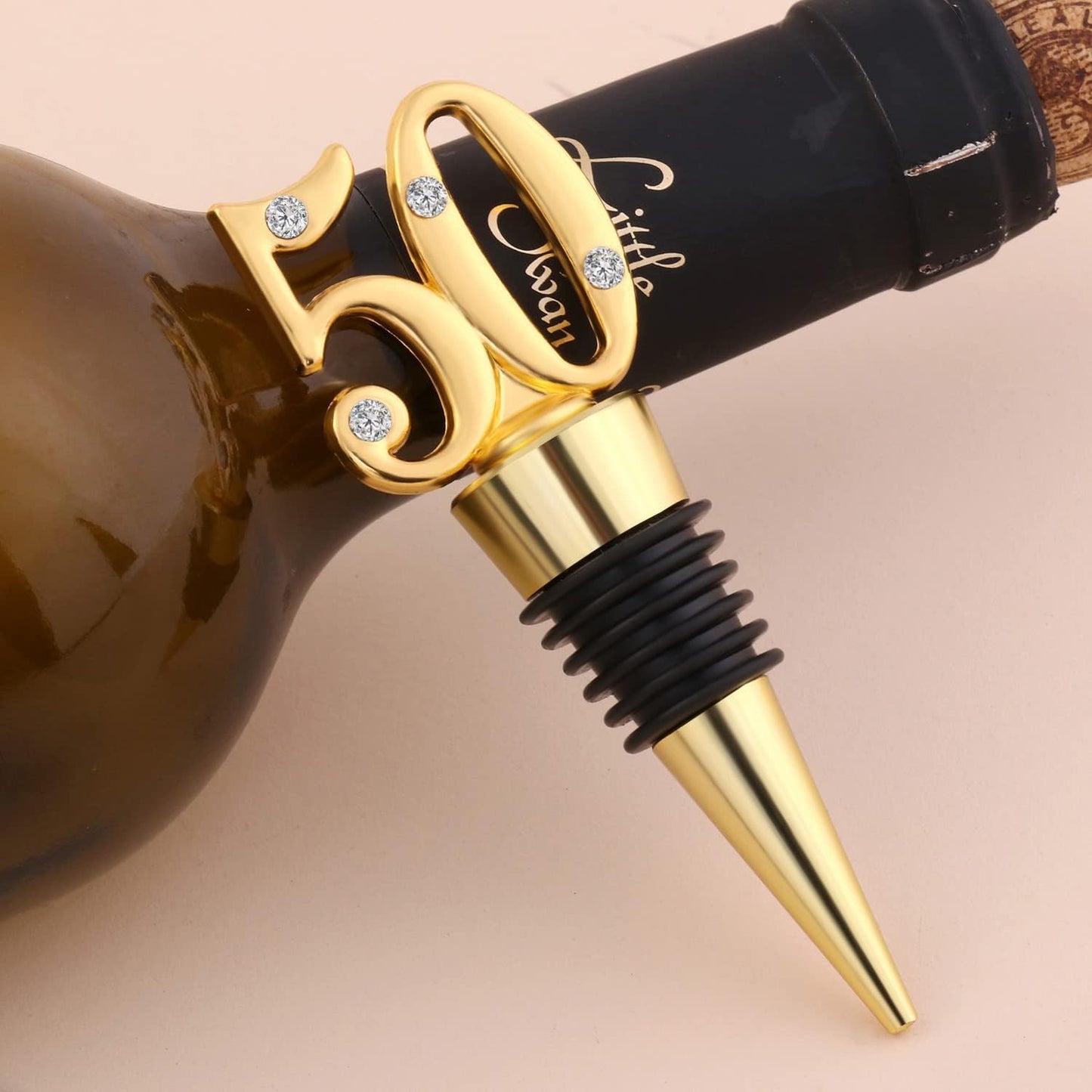 12 Pack 50th Birthday Party Favors-50 Years Old Wine Stopper for 50th Wedding Anniversary Party Souvenrs, Black and Gold Theme Birthday Party Gifts Decorations for Guests (black 50, 12)