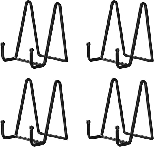 Decolore 4 Pack 4.5 Inch Black Display Stands Metal Plate Holder Display Stands for Picture, Decorative Plate, Book, Photo Easel, Artistic Work