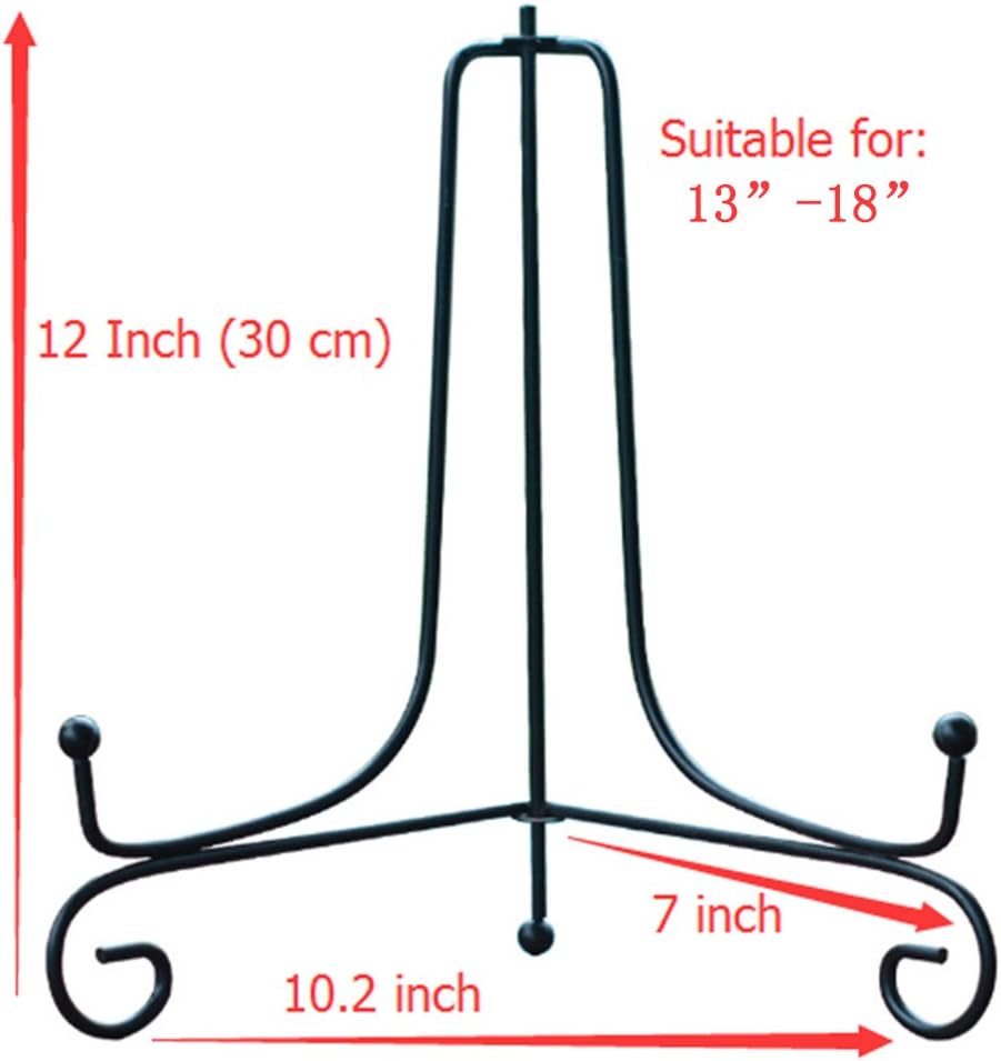 Artliving Large Plate Stands for Display - 12 Inch Adjustable Black Metal Holder for Decorative Plates, Picture Frames, Cookbooks, Plaques - Easel Stand with Foldable Design - 2 Pack