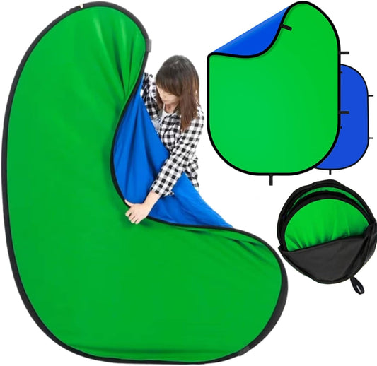 Blue Green Screen Backdrop Double Sided Collapsible Greenscreen Backdrop with Carrying Bag,Portable Pop Up Green Screen Background for Streaming Webcam 39.4 * 59.1"