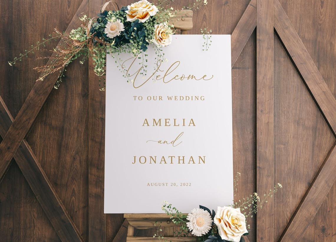 Welcome Sign For Wedding, Welcome To Wedding Sign, Gold Wedding Welcome Sign, Calligraphy Welcome Sign, Elegant Welcome Sign, Wedding Sign #2