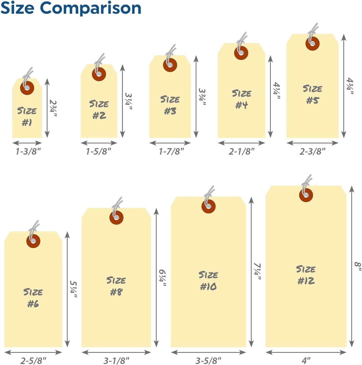 SmartSign Blank Manila Shipping Tags with Elastic Strings - Pack of 100, Size-5, 13pt Thick Pre-Strung Cardstock Tag, 4.75 x 2.375 inch, Paper Hang Tags with Reinforced Fiber Patch, Made in USA