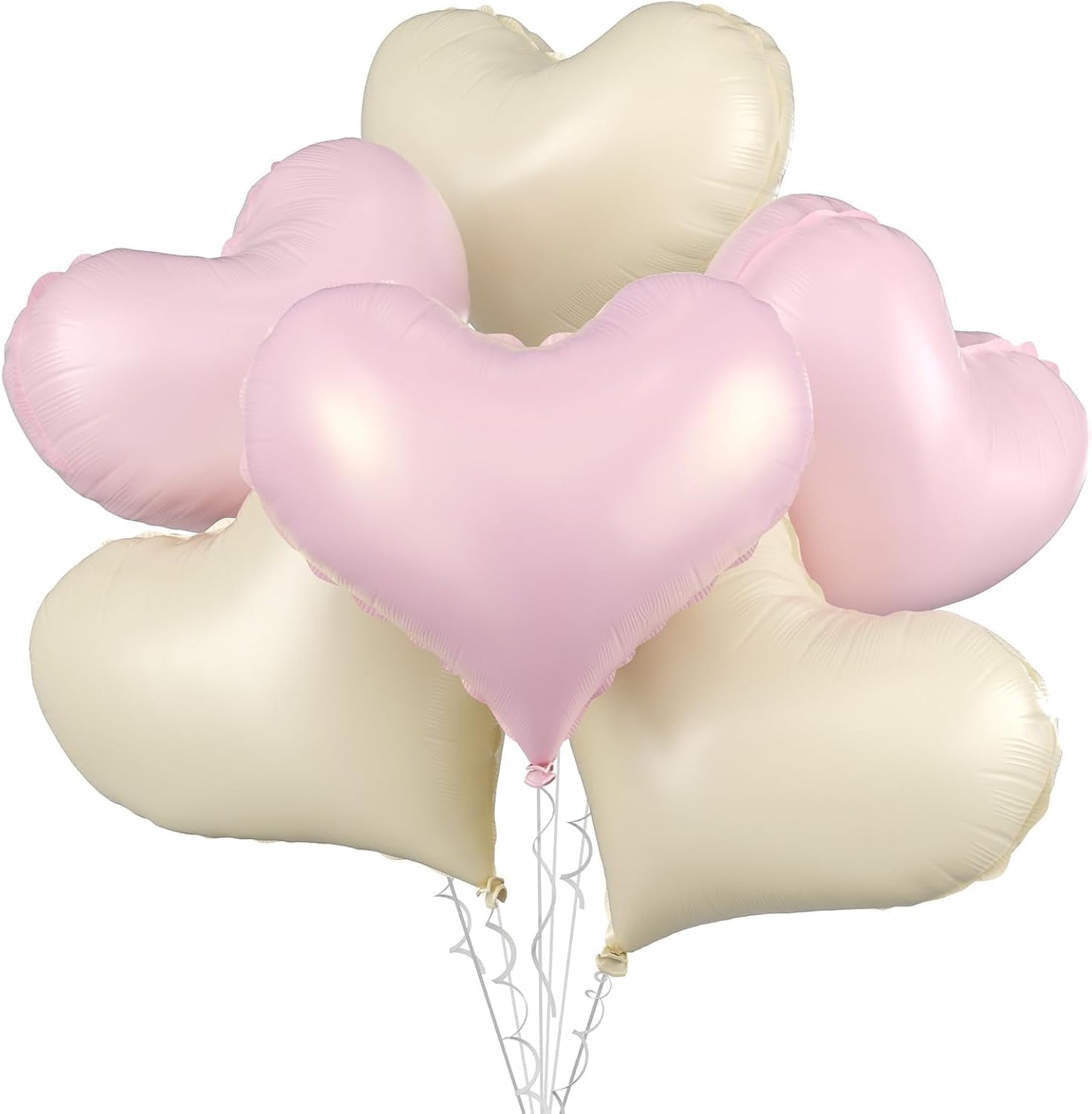 Pink White Heart Balloons,24Inch Large Cream White Heart Foil Balloons for Valentine's Day Birthday Wedding Baby Shower Anniversary Decorations
