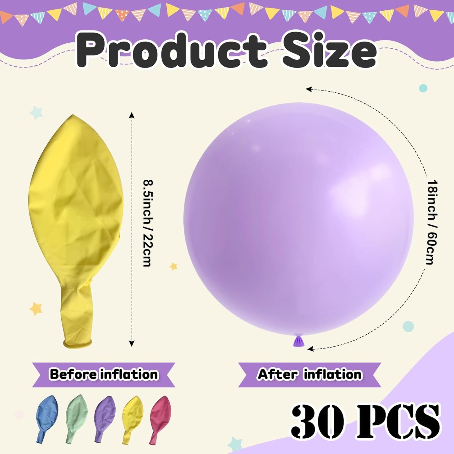 30 pcs Pastel Colorful Balloons 18 Inch - Large Thick Latex Balloon for Birthday Bridal Shower Wedding Party Decorations