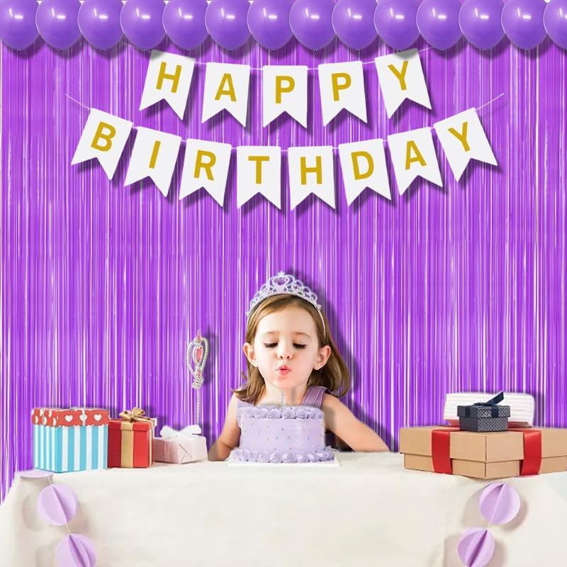 BRAVESHINE Tinsel Photo Backdrop Curtains - 2Pcs 3.2x8.2ft Pastel Purple Foil Fringe Streamer Curtain for Halloween/Easter Birthdays Bachelorette Valentines Mermaid Butterfly Party Decorations